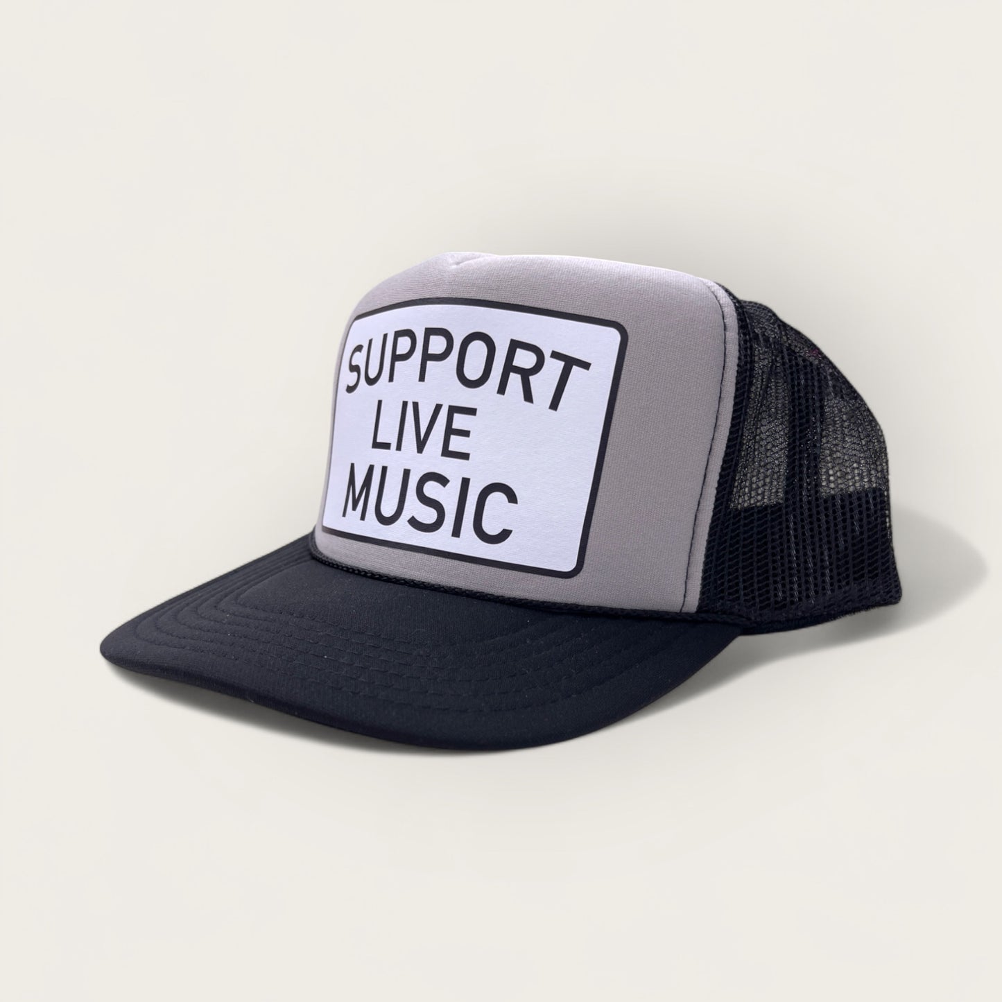Support Live Music Foam Trucker Hat | Black/Grey