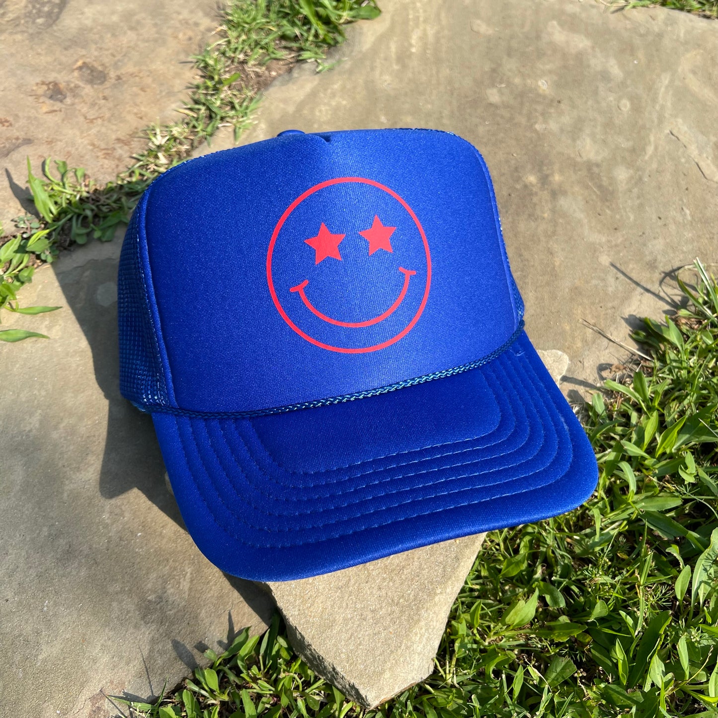 Patriotic Smiley Trucker Hat | Royal