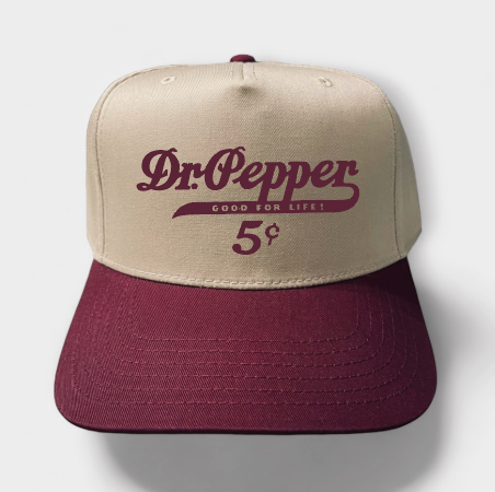 Dr. Pepper Club Classic Trucker Hat | Khaki/Maroon