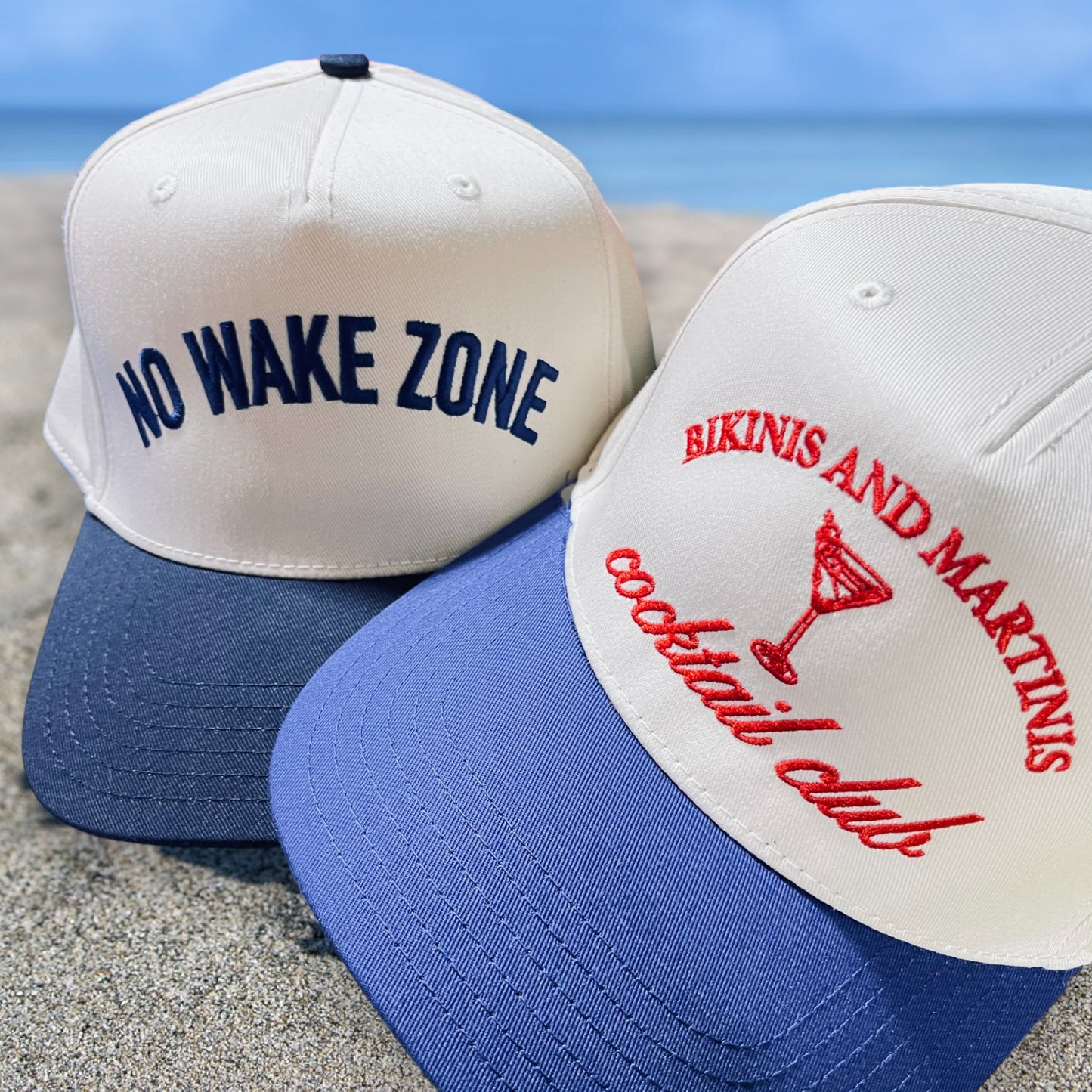 Bikinis and Martinis Cocktail Club Classic Trucker Hat | White/Royal