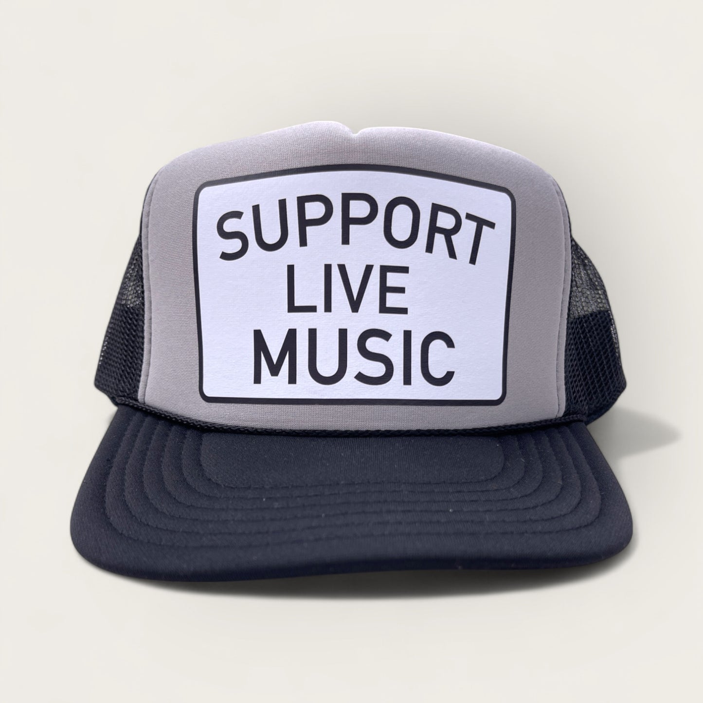 Support Live Music Foam Trucker Hat | Black/Grey