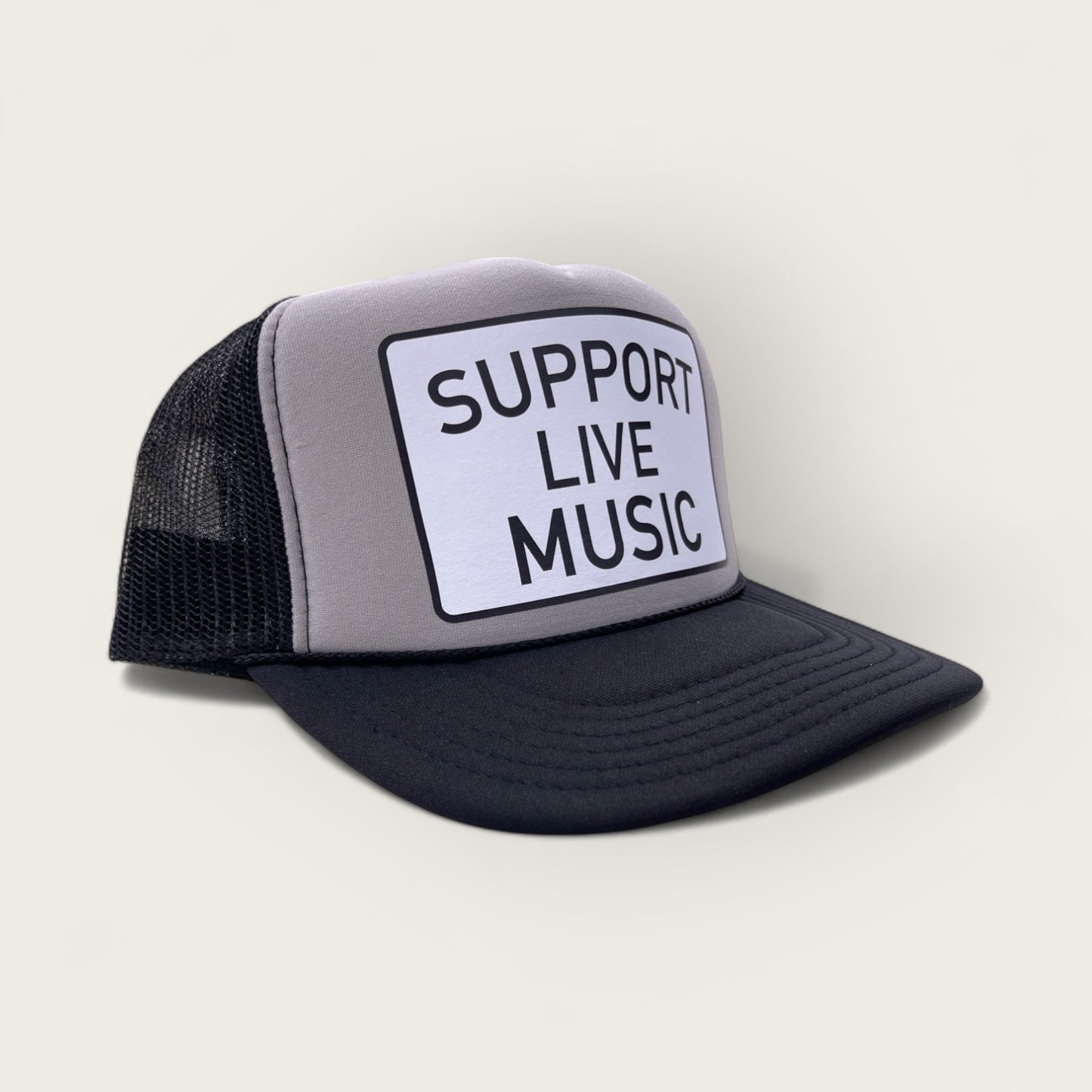 Support Live Music Foam Trucker Hat | Black/Grey