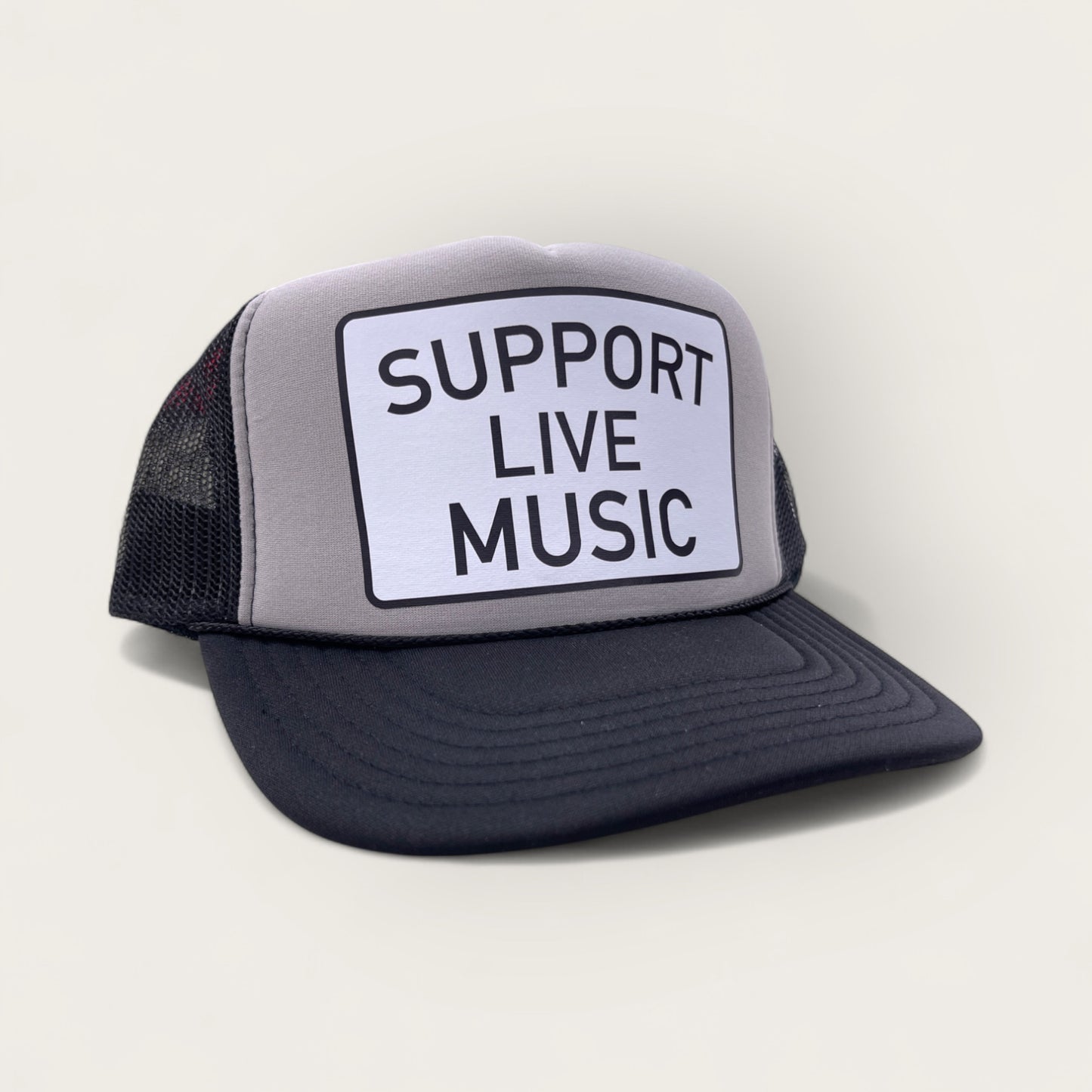 Support Live Music Foam Trucker Hat | Black/Grey