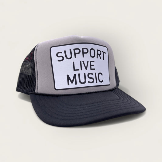 Support Live Music Foam Trucker Hat | Black/Grey