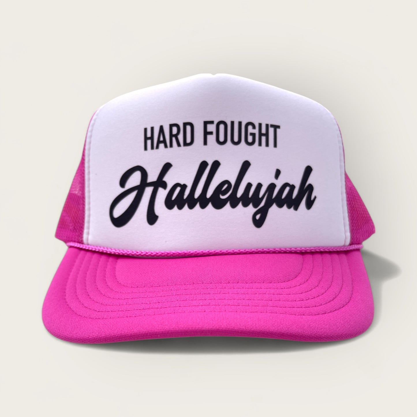Hard Fought Hallelujah Foam Trucker Hat | Hot Pink/White