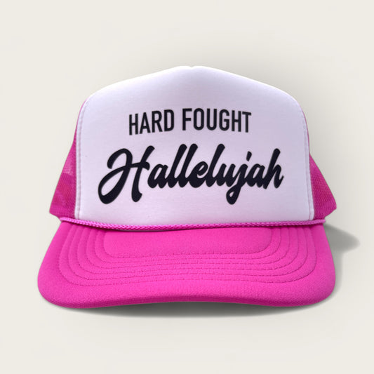 Hard Fought Hallelujah Foam Trucker Hat | Hot Pink/White