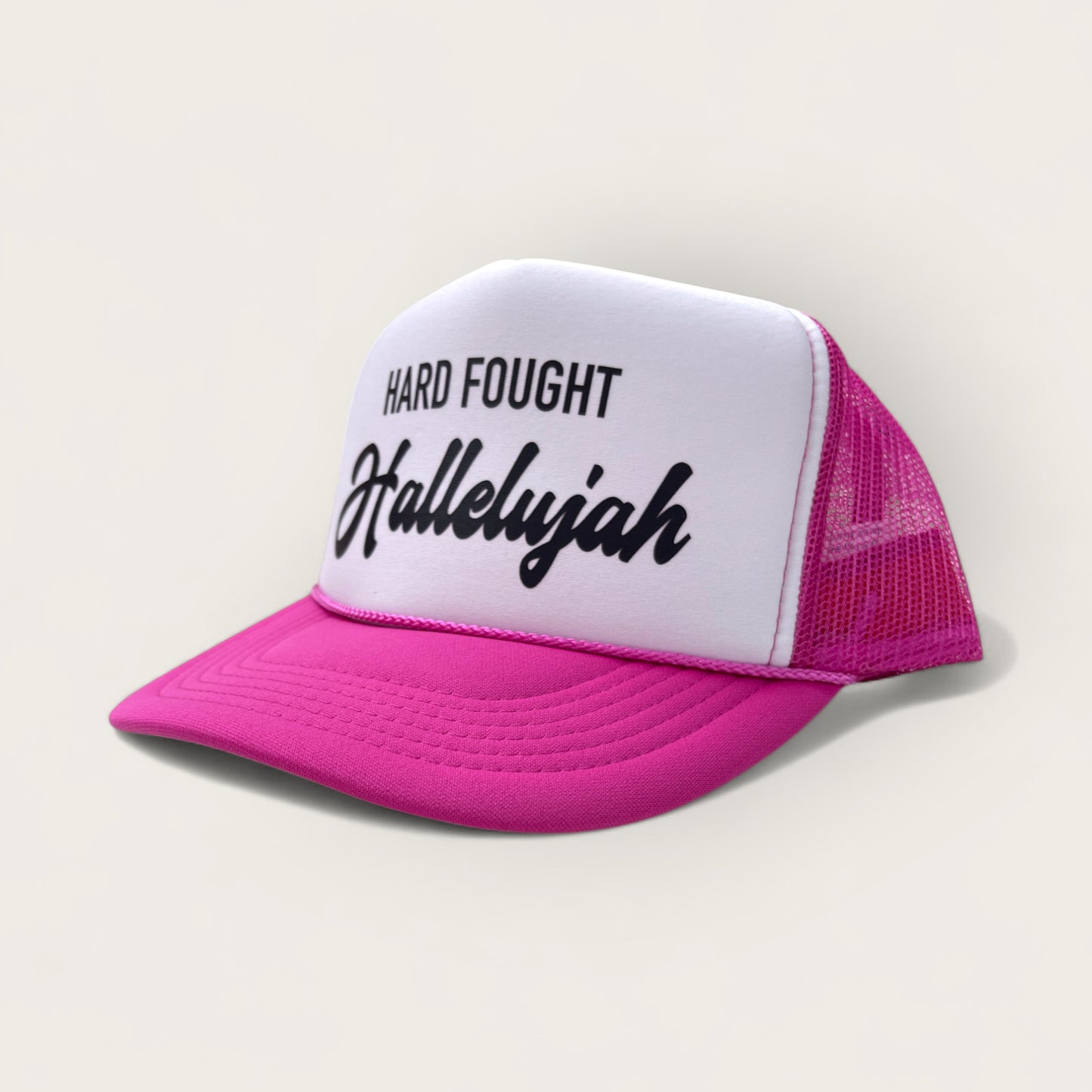 Hard Fought Hallelujah Foam Trucker Hat | Hot Pink/White