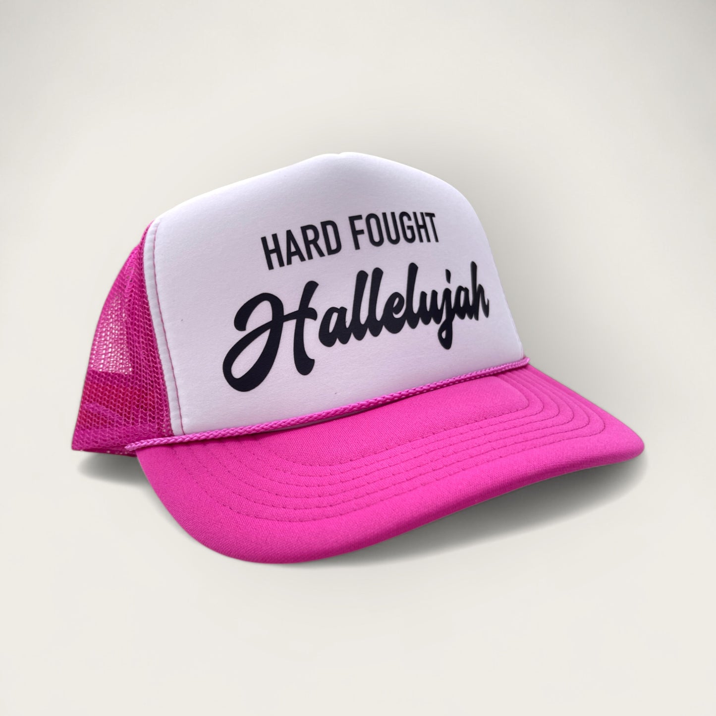 Hard Fought Hallelujah Foam Trucker Hat | Hot Pink/White