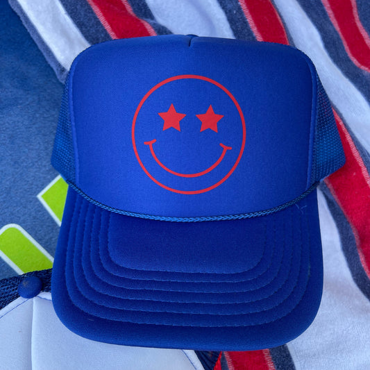 Patriotic Smiley Trucker Hat | Royal