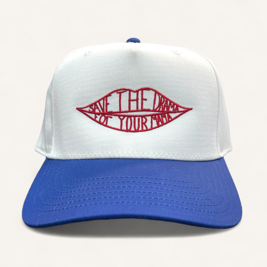 Save the Drama Canvas Trucker Hat | Royal/White